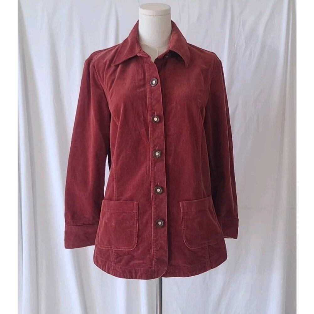 Vintage St. John Sport Womens Dark Red Corduroy Button Up Jacket Small